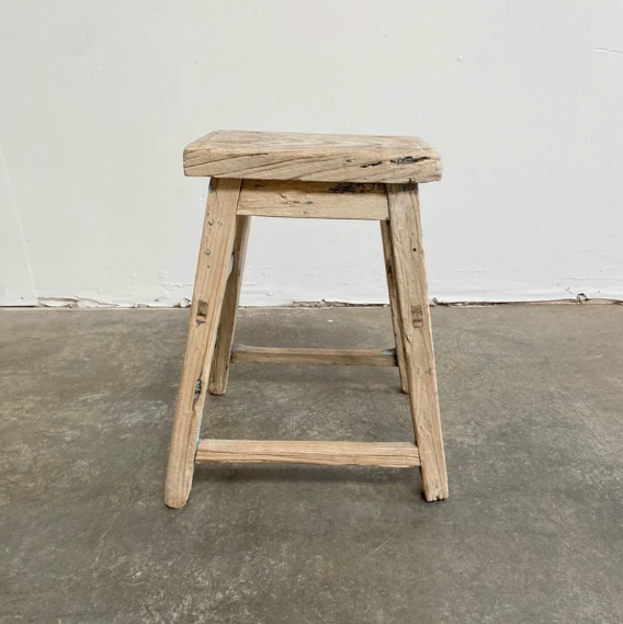 Vintage Elm Wood Stool - MRD